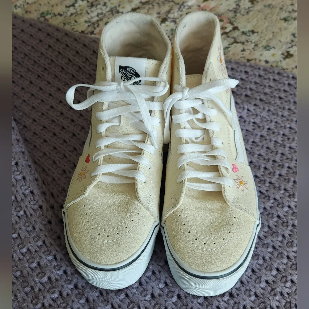 Vans Cream High-Top Sneakers with Floral Embroidery